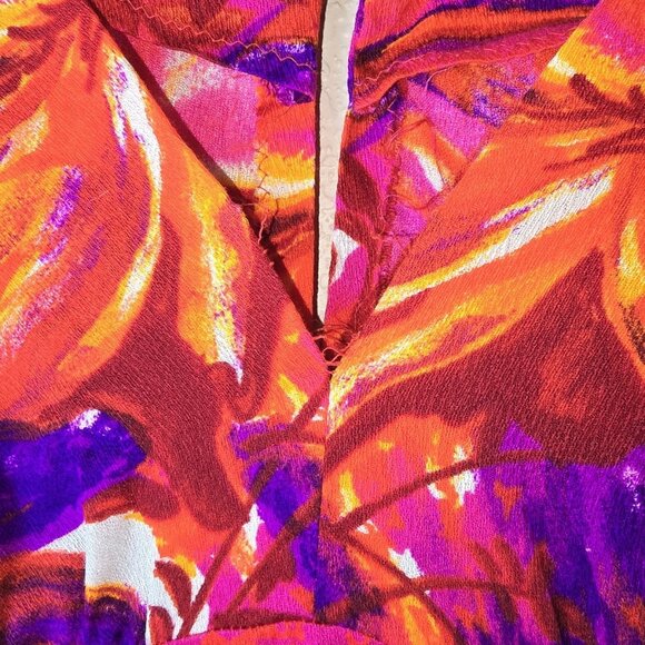 VINTAGE 60s 70s Psychedelic Floral Kaftan Muumuu Maxi Dress Hot Pink Orange... - Picture 4 of 6